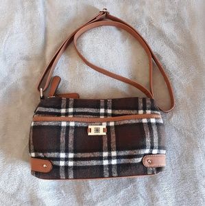 Brown flannel crossbody bag